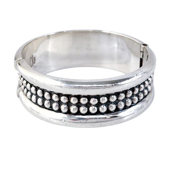 Estate Mexico Taxco TA-154 Sterling Silver 925 Beaded Clamper Bracelet 7.25” - Picture 4 of 9